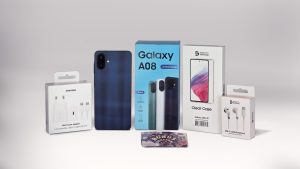 Setiap pembelian Galaxy A08 akan mendapatkan paket aksesoris komplit berupa Travel Adapter + Cable, Earphone Cable, Clear Case 